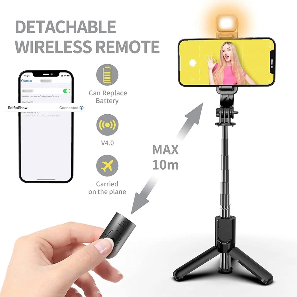 Portable Tripod Selfie Stick with LED Light